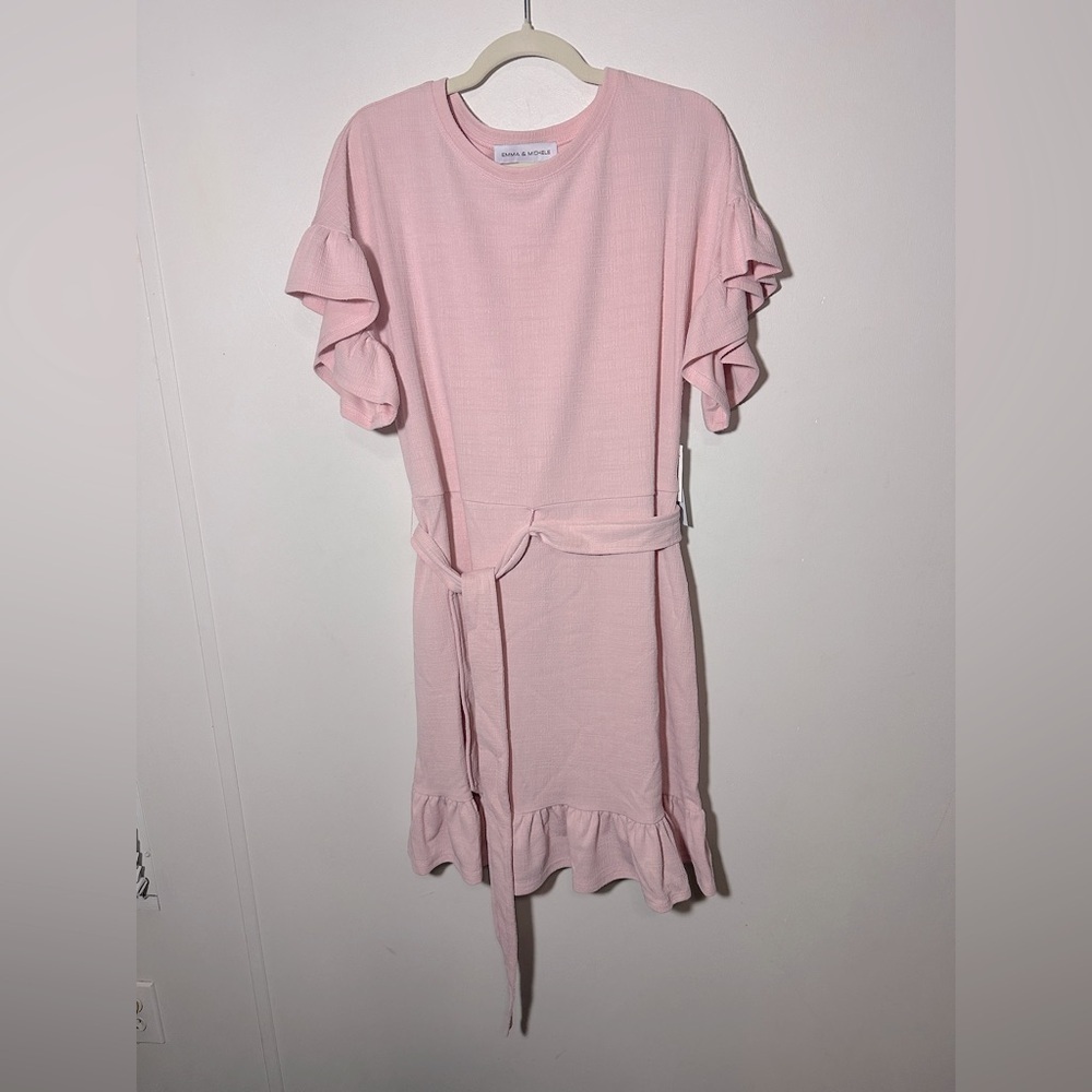 Emma & Michele Pink Ruffle Sleeve Dress Sz Large NWT Wedding Spring Cottagecore